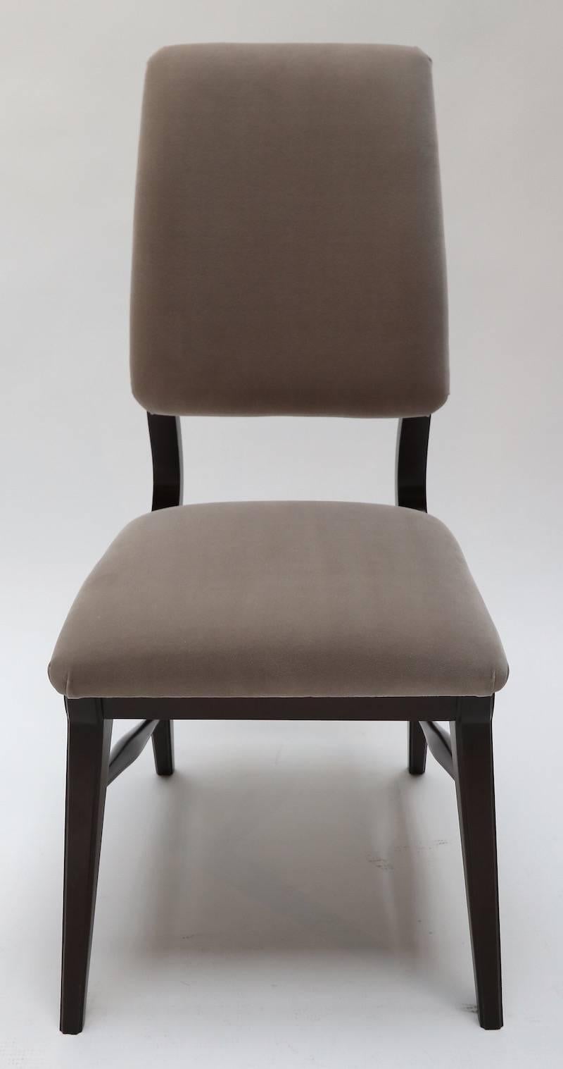 Set of Ten 1970s Brazilian Wood Dining Chairs in Grey Velvet In Good Condition For Sale In Los Angeles, CA