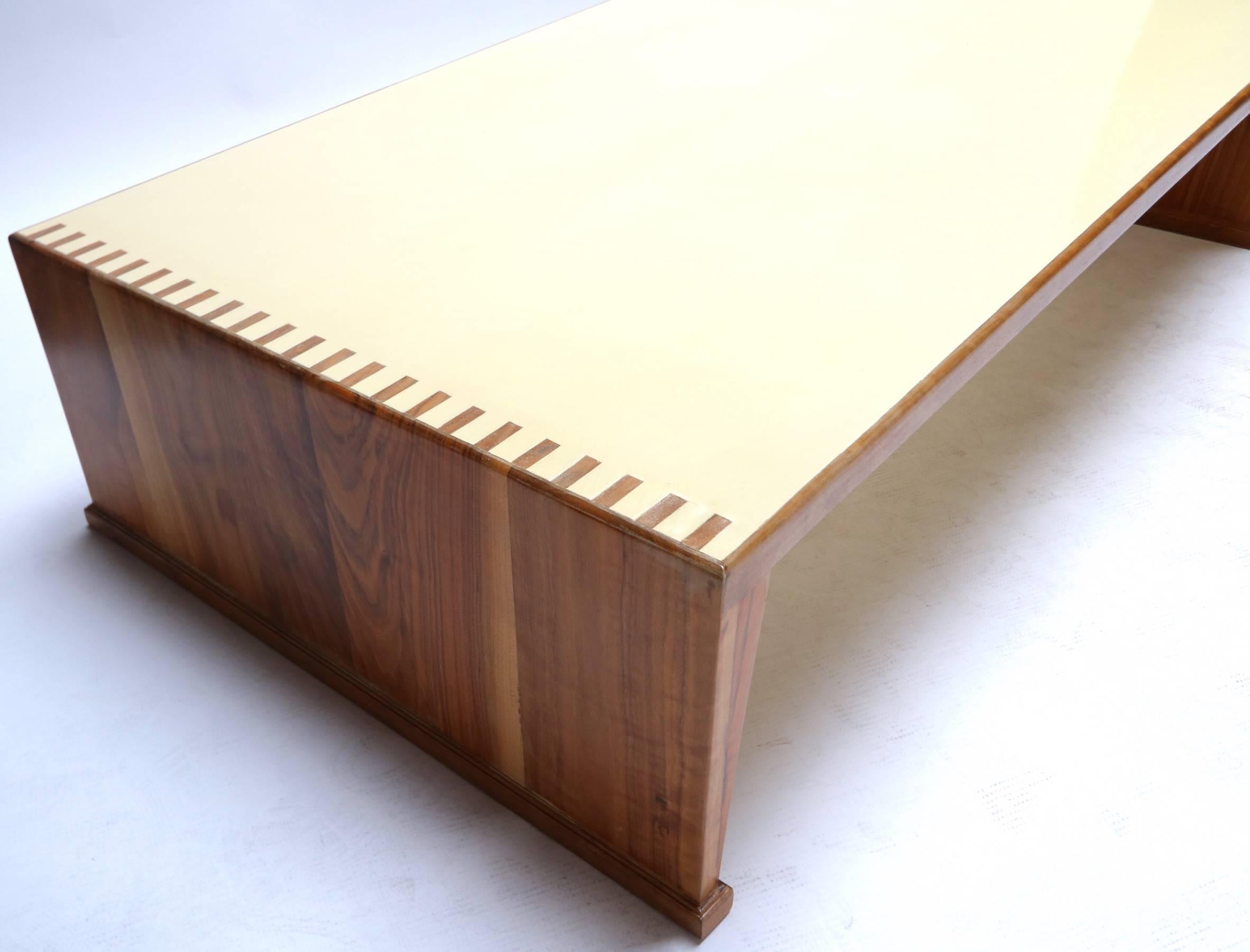 Mid-Century Modern Custom Walnut Coffee Table with Lacquered Top For Sale