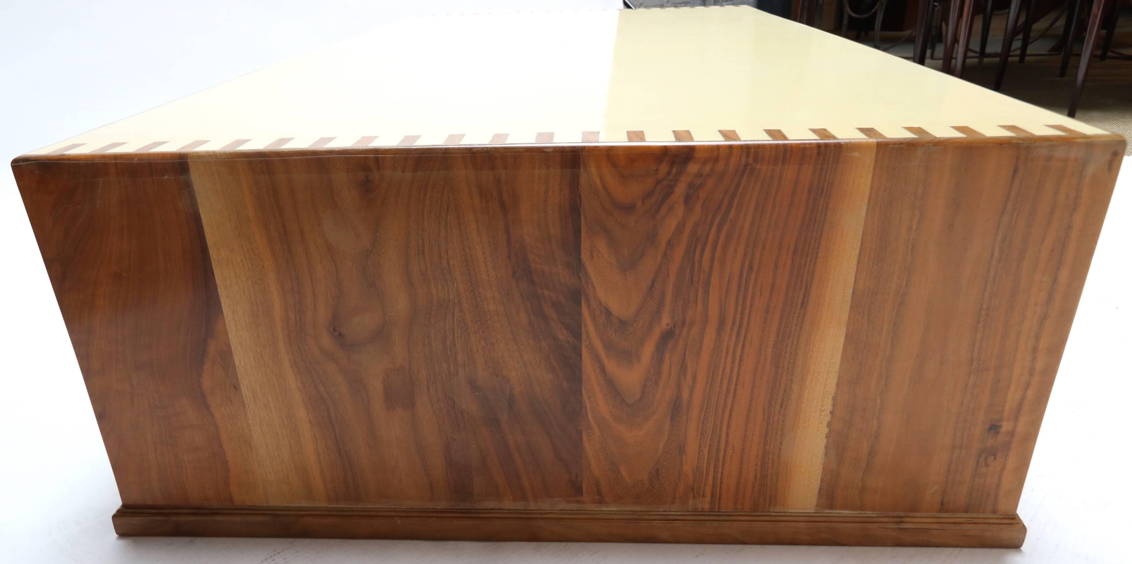 Custom Walnut Coffee Table with Lacquered Top In Good Condition For Sale In Los Angeles, CA