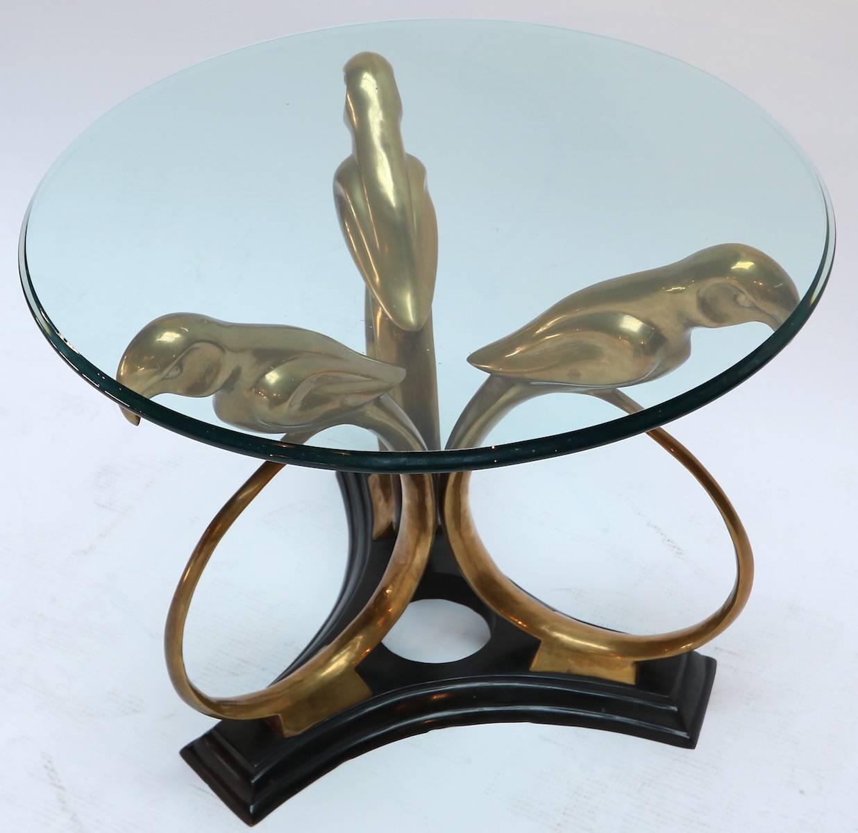 Hollywood Regency Brass and Metal 1960s Parrot Side Table with Glass Top