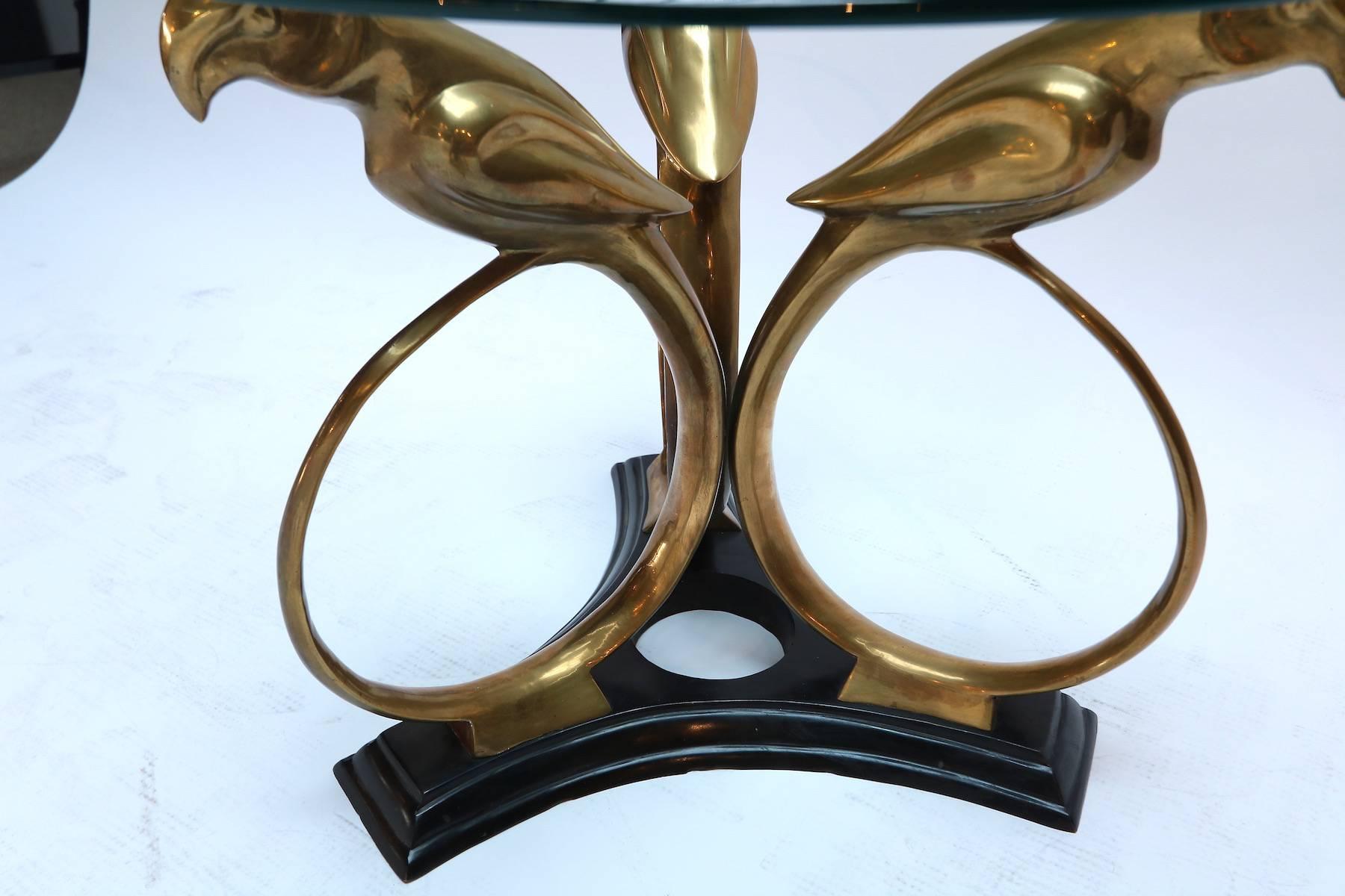 American Brass and Metal 1960s Parrot Side Table with Glass Top