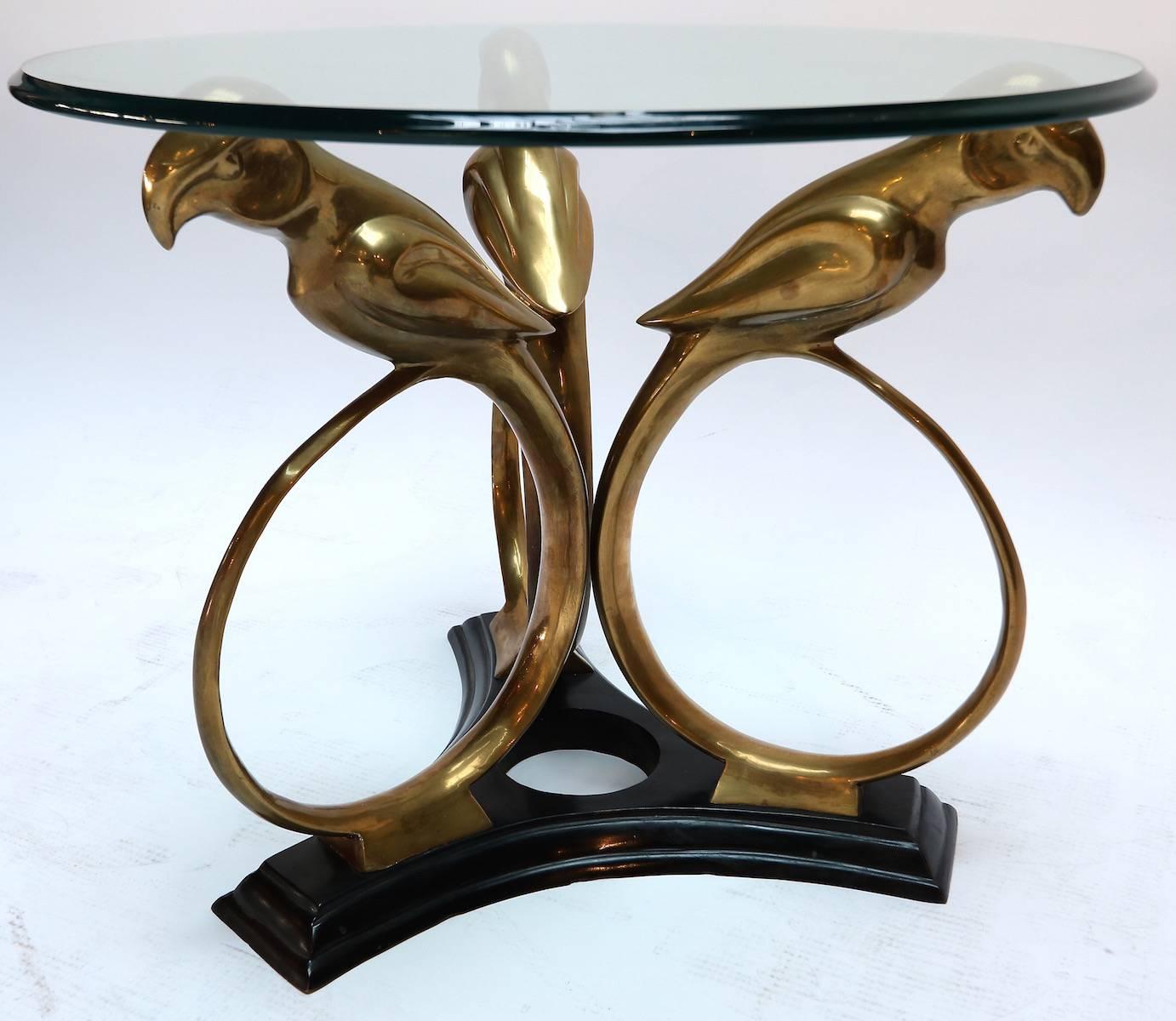 Brass and Metal 1960s Parrot Side Table with Glass Top In Good Condition In Los Angeles, CA