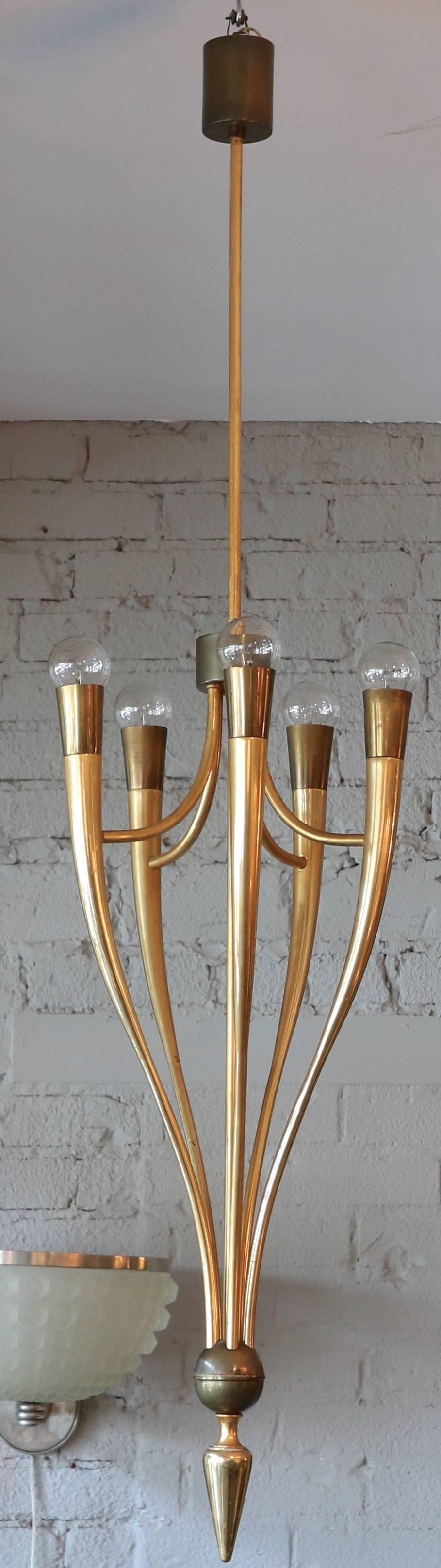 Mid-Century Modern 1940s Brass Pendant Chandelier by Guglielmo Ulrich For Sale