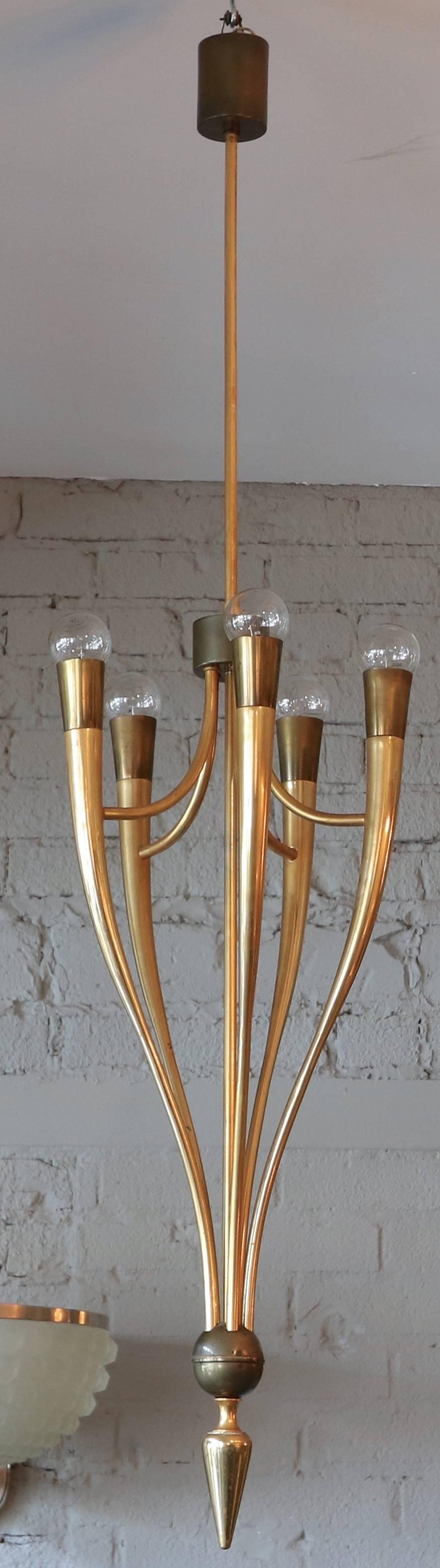 Italian 1940s Brass Pendant Chandelier by Guglielmo Ulrich For Sale