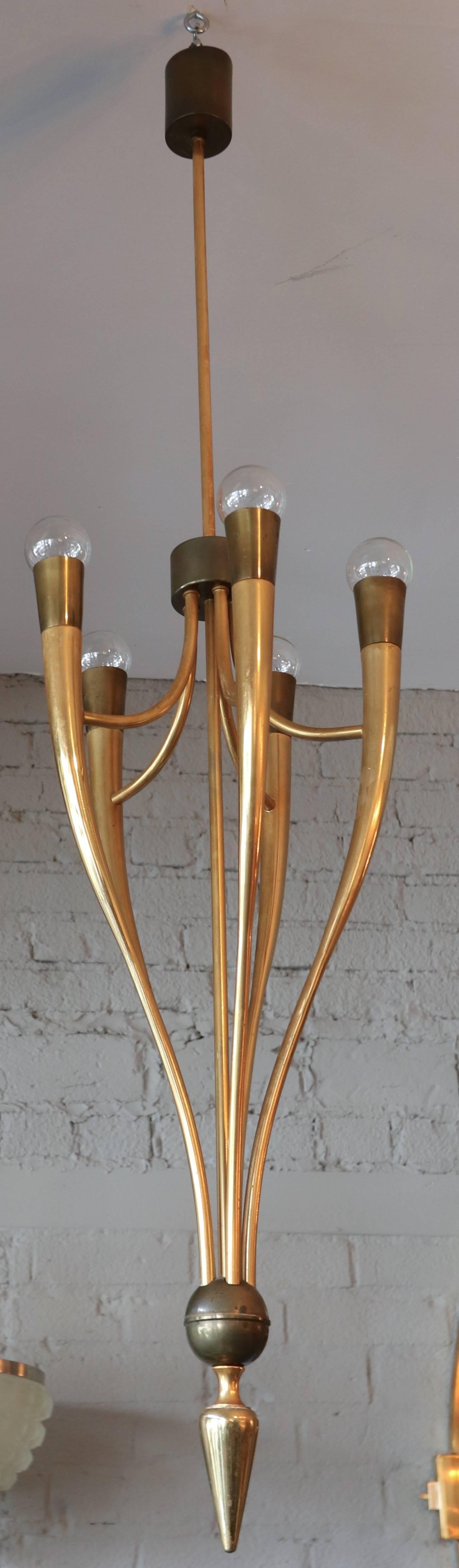 1940s Brass Pendant Chandelier by Guglielmo Ulrich In Good Condition For Sale In Los Angeles, CA