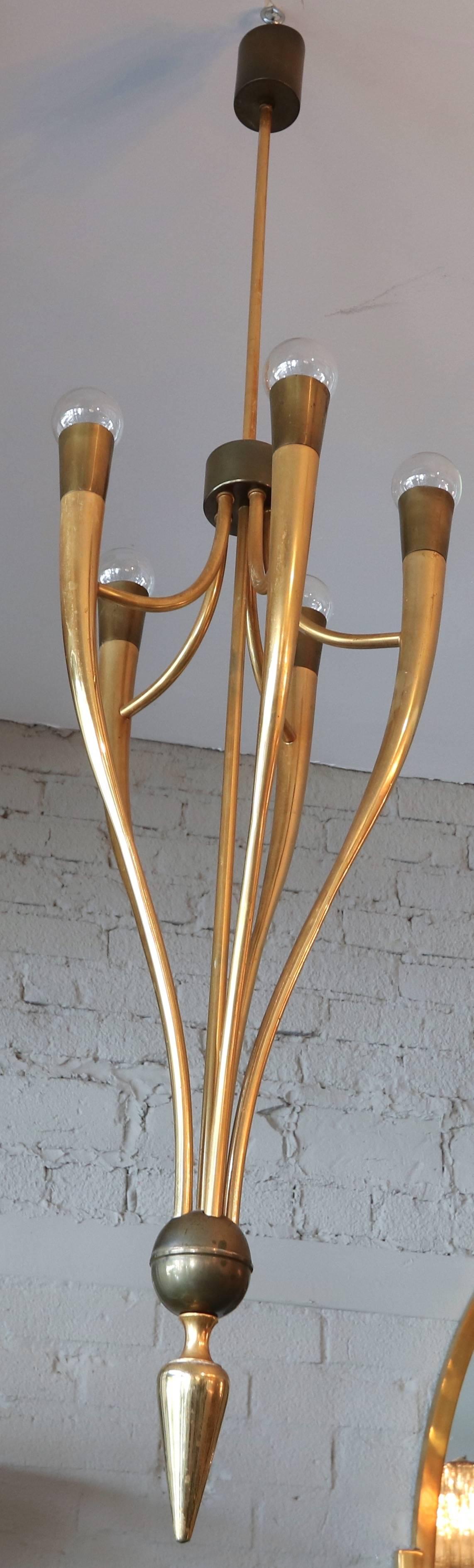 Mid-20th Century 1940s Brass Pendant Chandelier by Guglielmo Ulrich For Sale