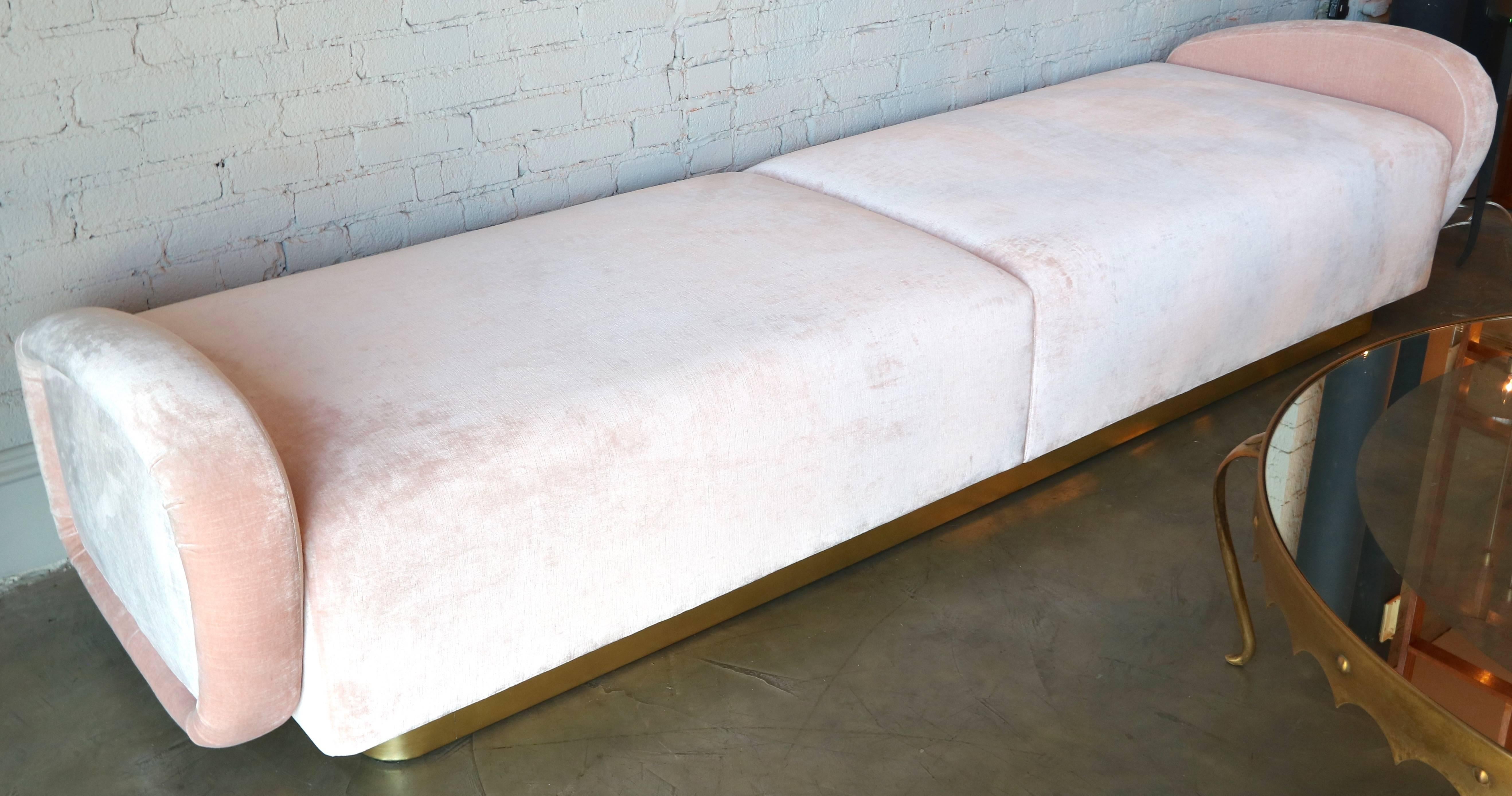 Custom 1960s Italian Style Velvet Sofa or Bench with Brass Base by Adesso Import For Sale 1