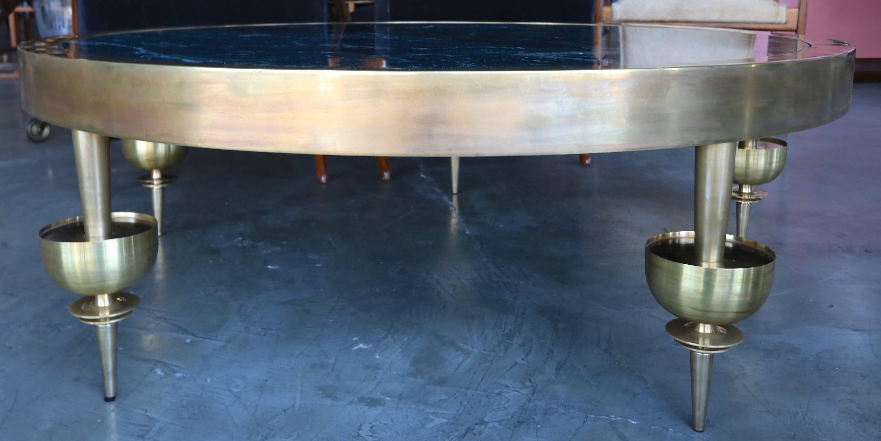 American Custom Brass and Marble Coffee Table in the Style of Gio Ponti by Adesso Imports For Sale