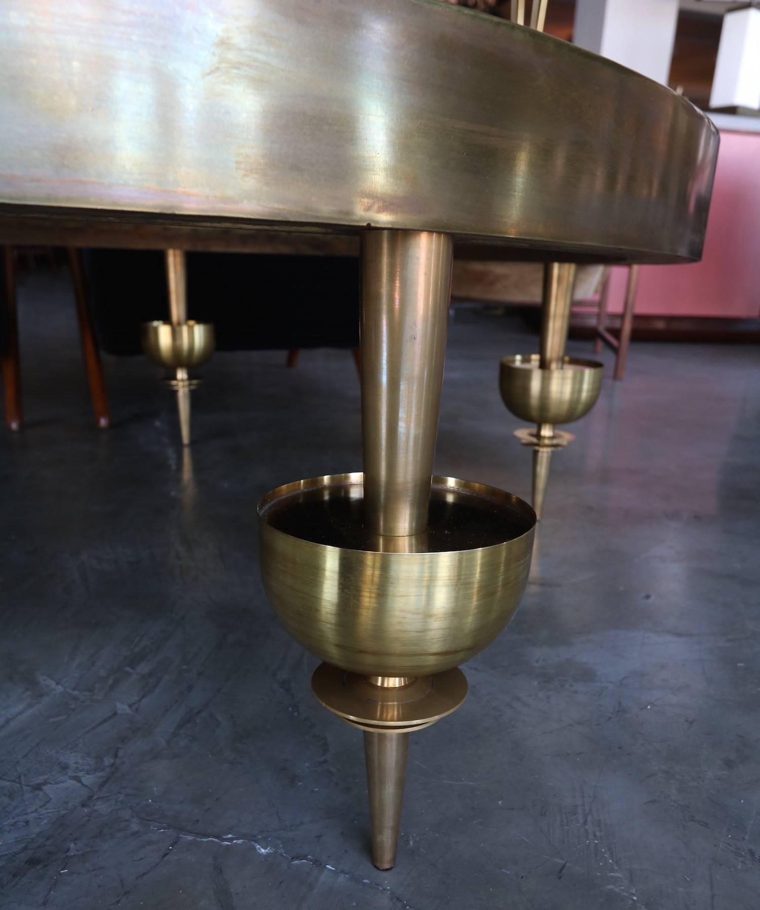 Custom Brass and Marble Coffee Table in the Style of Gio Ponti by Adesso Imports In New Condition For Sale In Los Angeles, CA