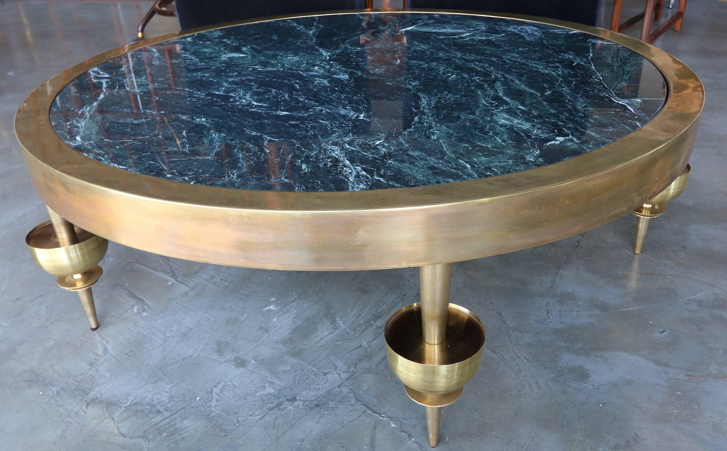 Contemporary Custom Brass and Marble Coffee Table in the Style of Gio Ponti by Adesso Imports For Sale