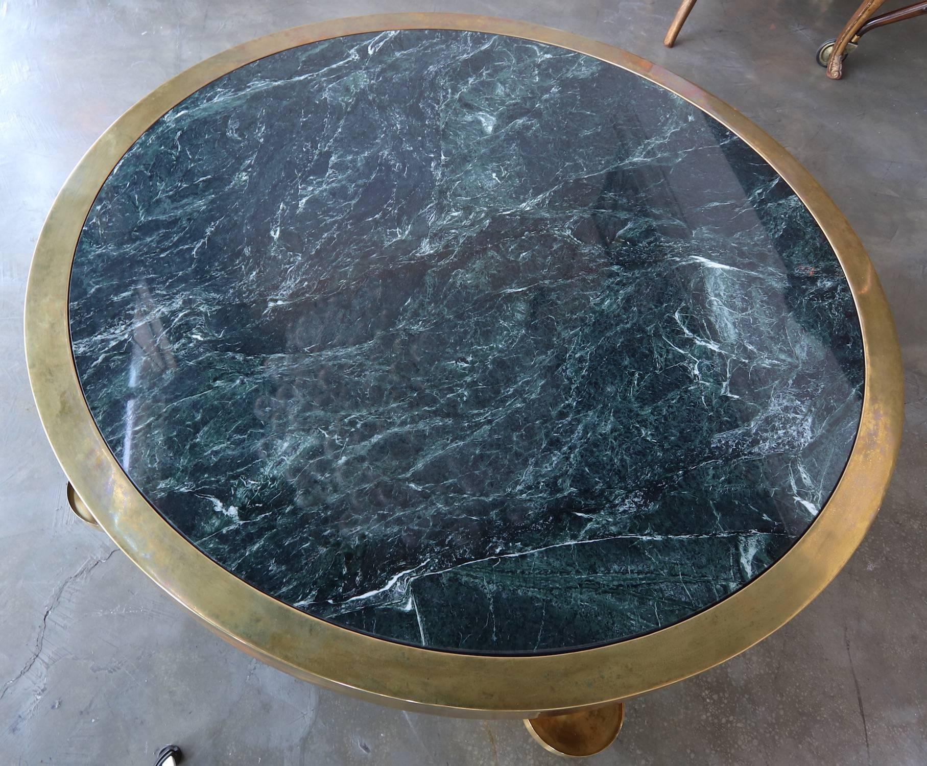 Custom Brass and Marble Coffee Table in the Style of Gio Ponti by Adesso Imports For Sale 1