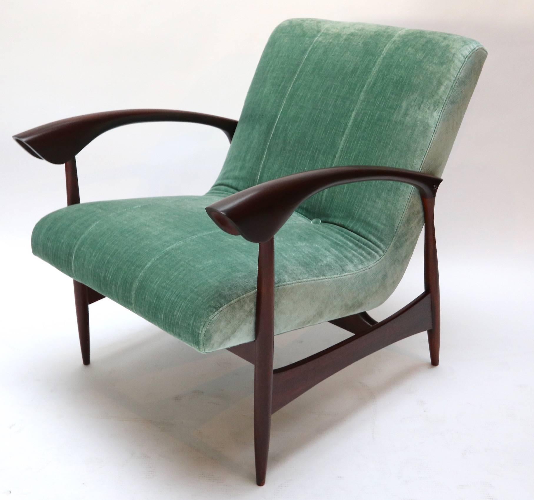 Velvet Pair of Brazilian 1960s Armchairs