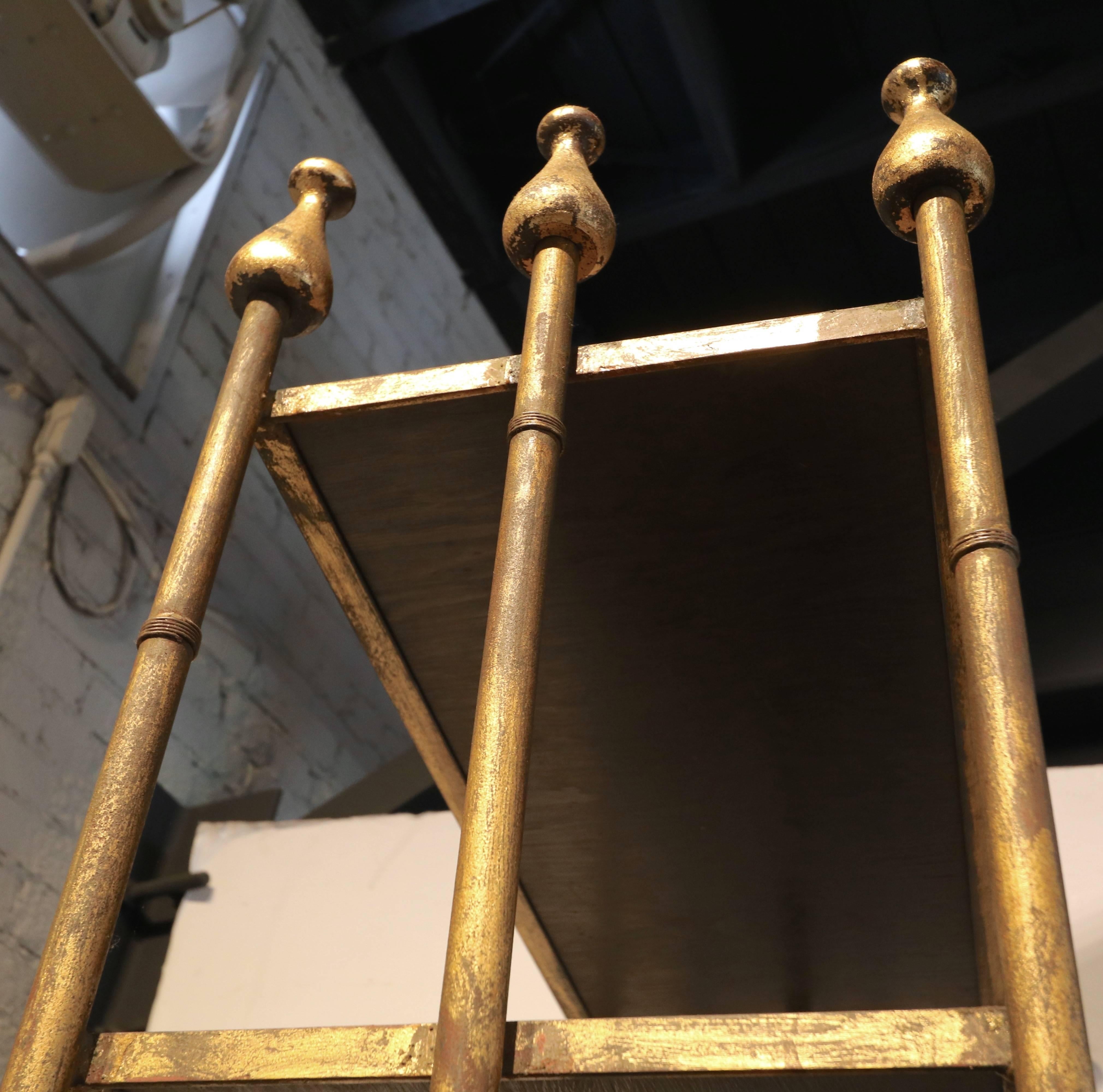 1950s Mexican Metal and Wood Bookcase with Six Finials In Good Condition In Los Angeles, CA