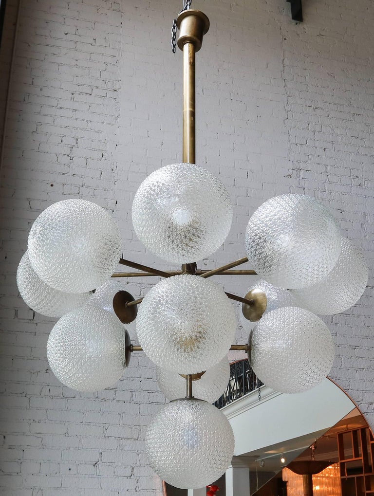 Large Brass Chandelier with Pebbled Glass Balls at 1stDibs