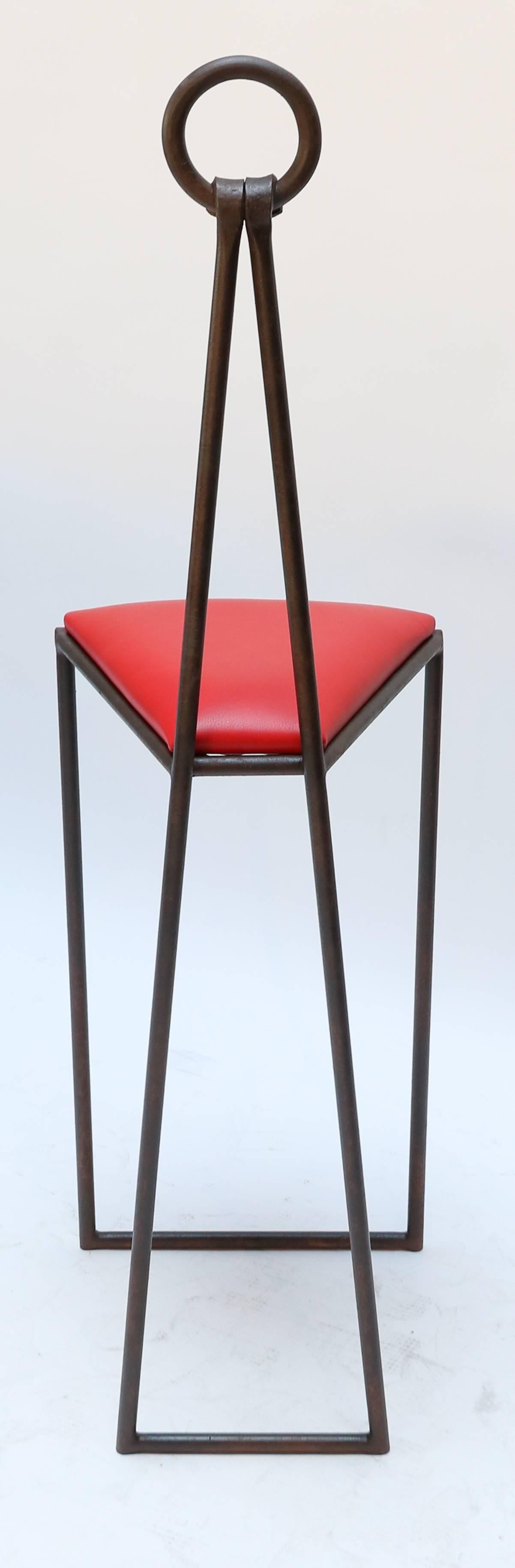American Custom Iron Bar Stools with Red Leather Seats by Adesso Imports For Sale