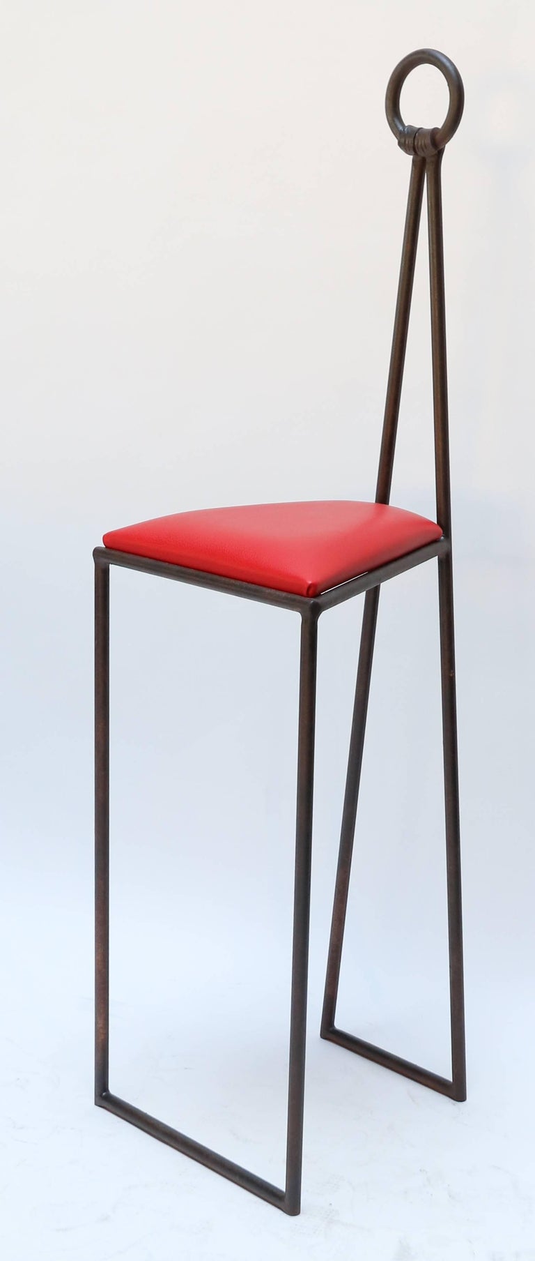 Custom Iron Bar Stools with Red Leather Seats by Adesso Imports For