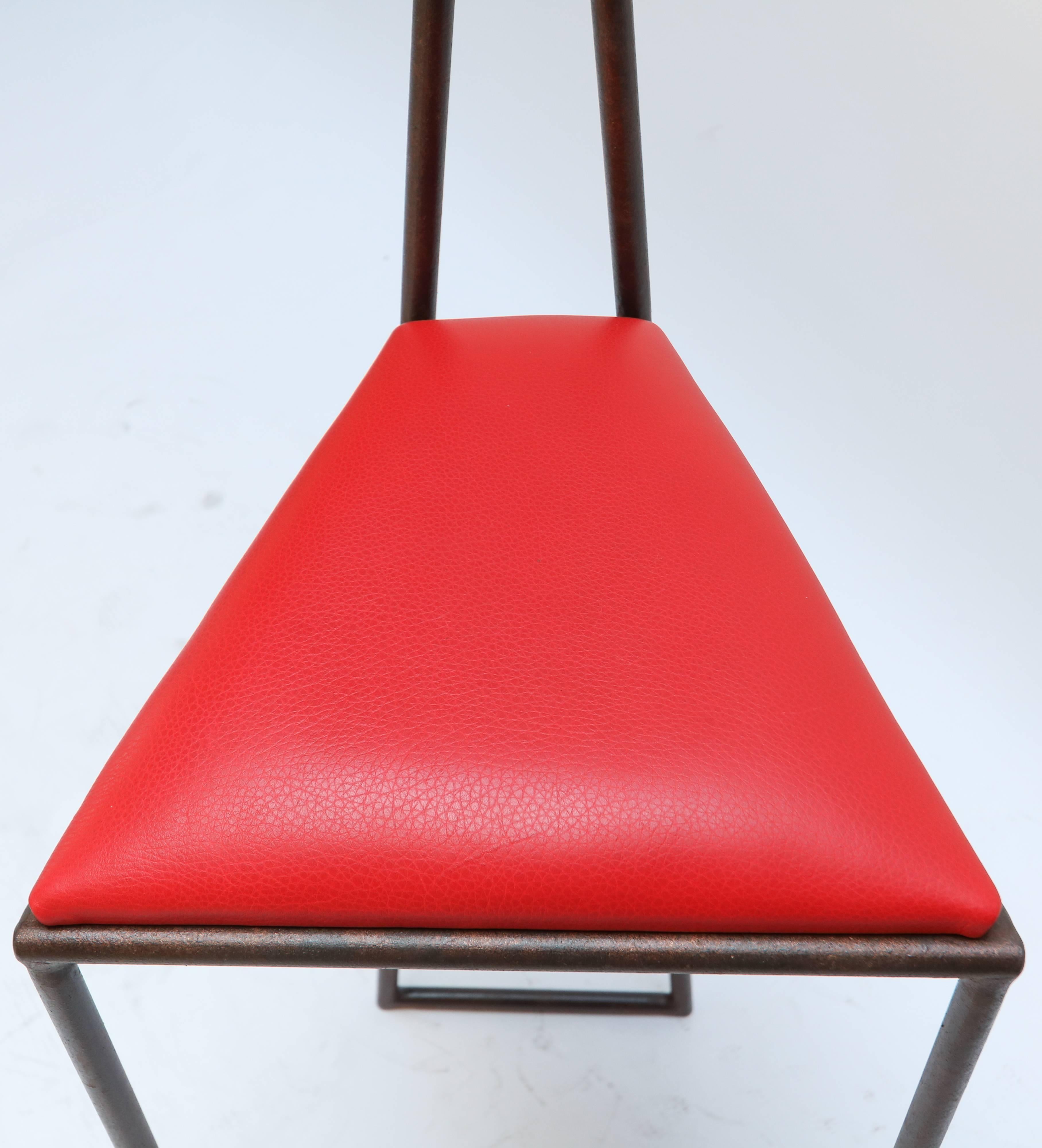 Custom Iron Bar Stools with Red Leather Seats by Adesso Imports For Sale 1