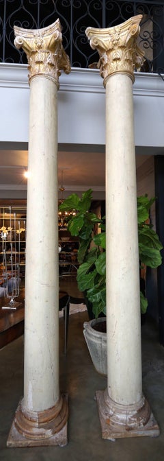 Pair of Italian Decorative Wood and Gold Leaf Corinthian Columns
