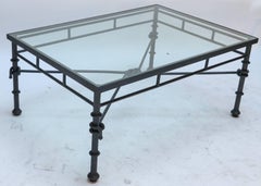 Italian Rectangular Black Iron Knot and Rope Coffee Table with Glass Top