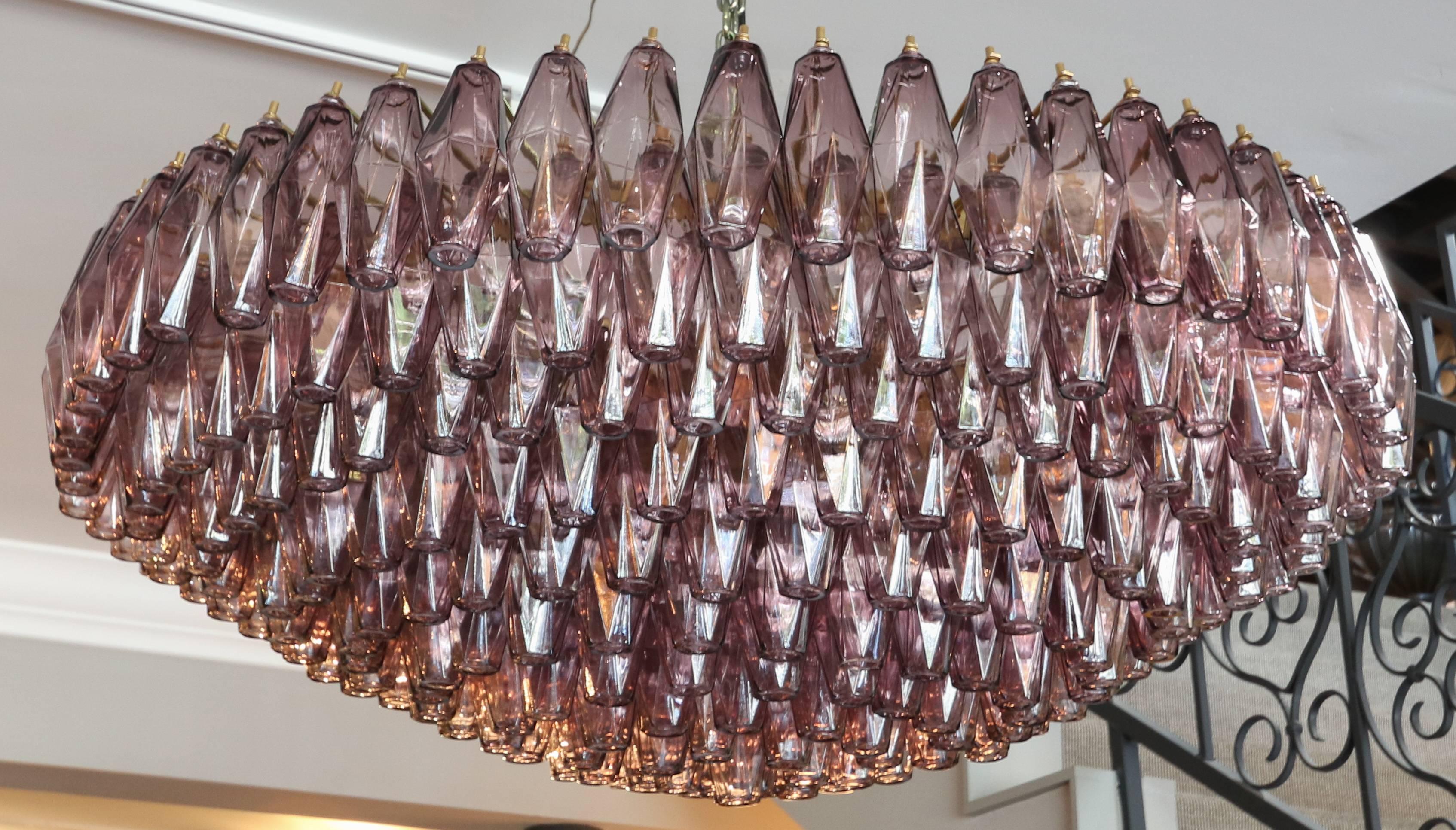 Large round chandelier from the 1970s with 271 amethyst polyhedron glass pieces.