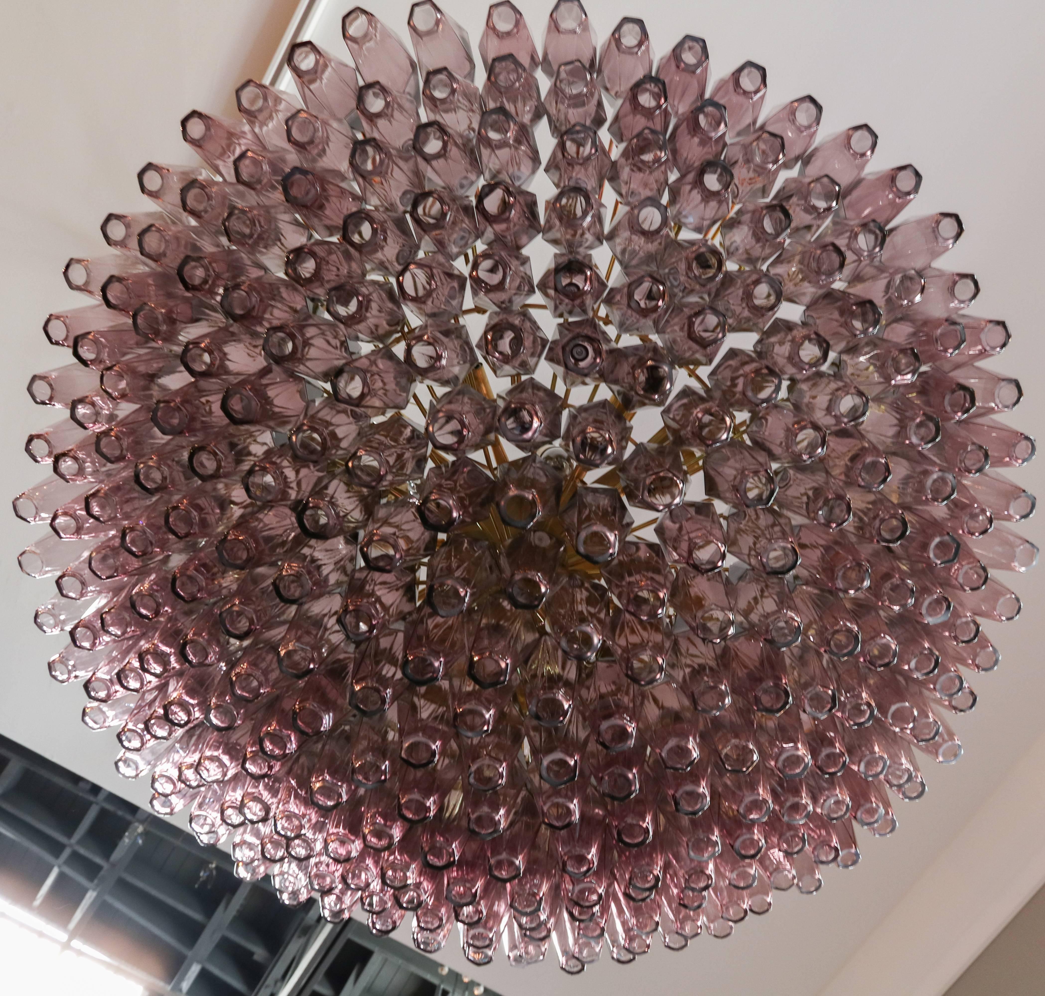 Italian 1970s Round Chandelier with Amethyst Polyhedron Glass