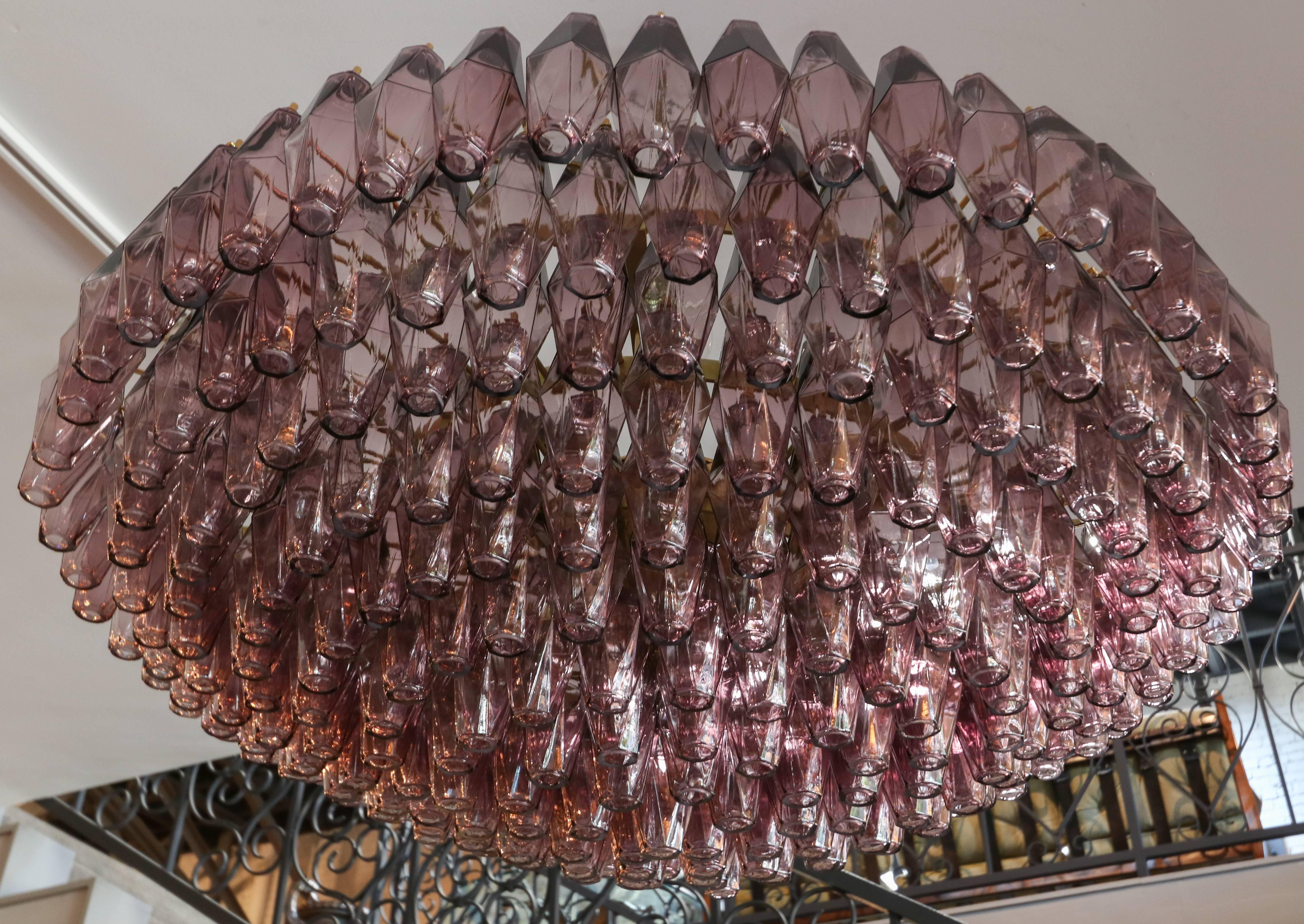 Late 20th Century 1970s Round Chandelier with Amethyst Polyhedron Glass