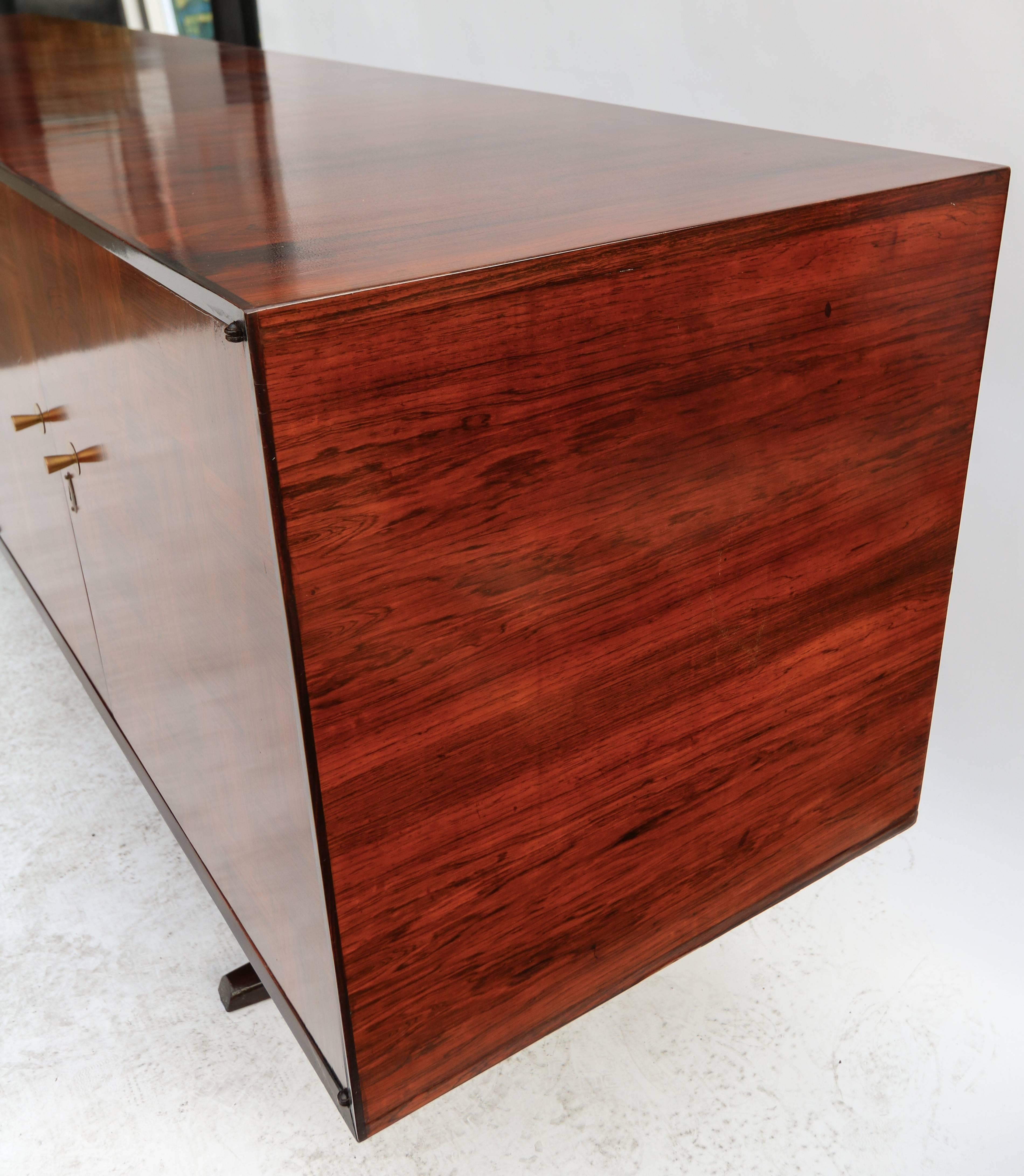 Brass Scapinelli 1960s Brazilian Jacaranda Wood Parquet Sideboard