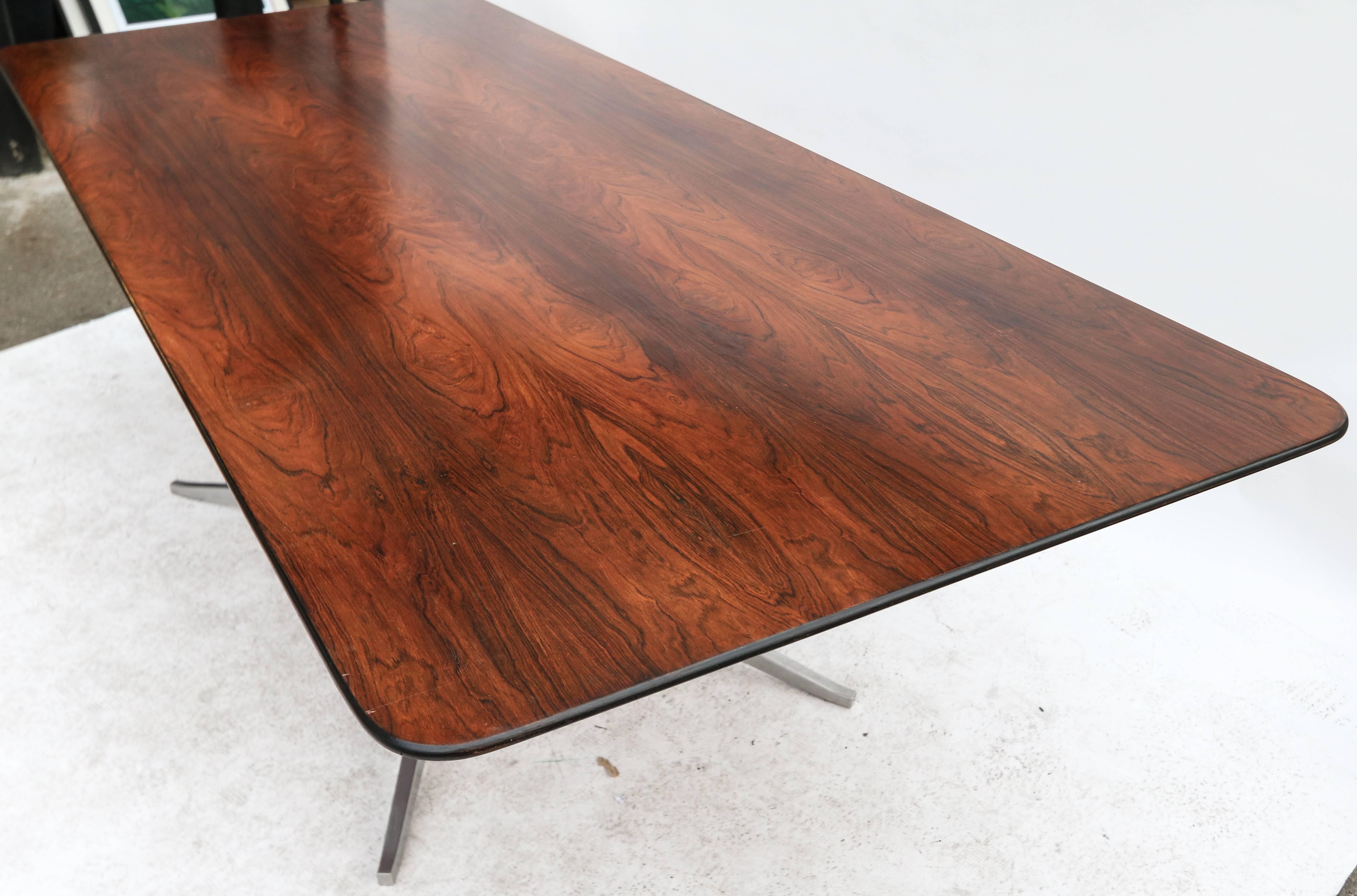 1960s Rectangular Brazilian Jacaranda Wood and Chrome Dining Table by Forma In Good Condition For Sale In Los Angeles, CA