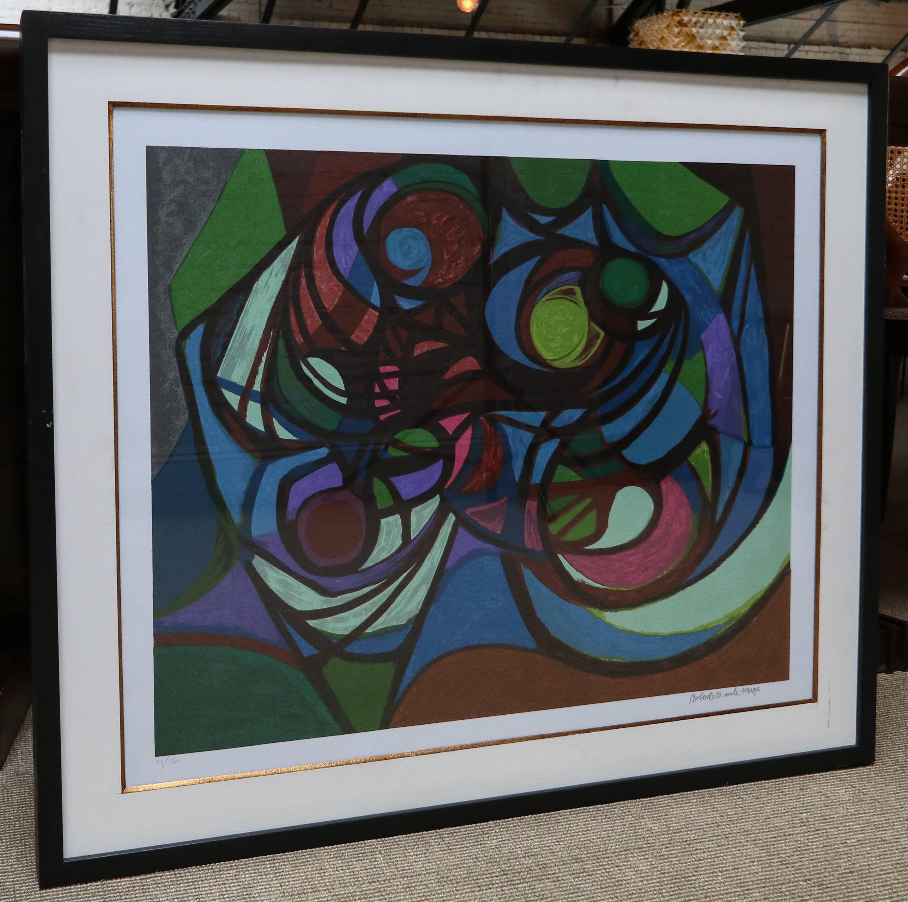 Roberto Burle Marx abstract print in greens and blues. Number 56/120.