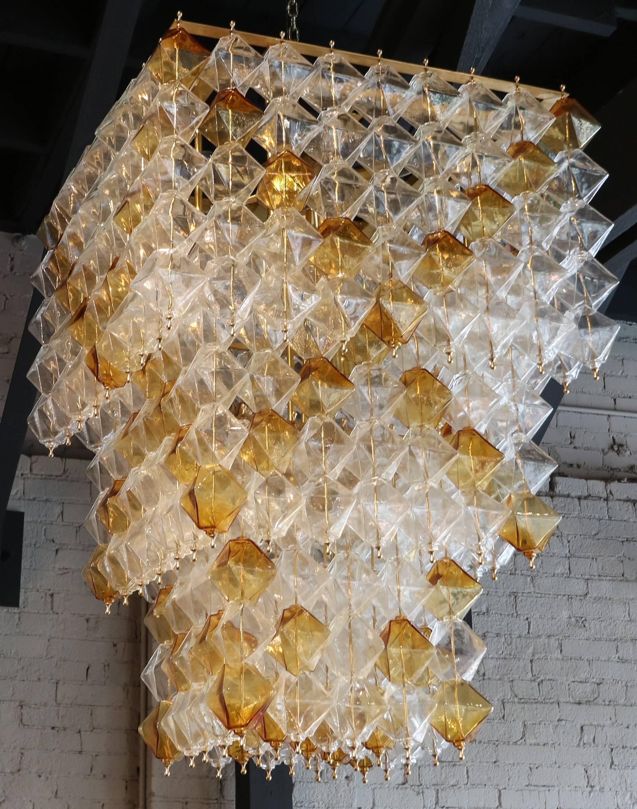 Late 20th Century Orange and Clear Murano Glass Tiered Chandelier