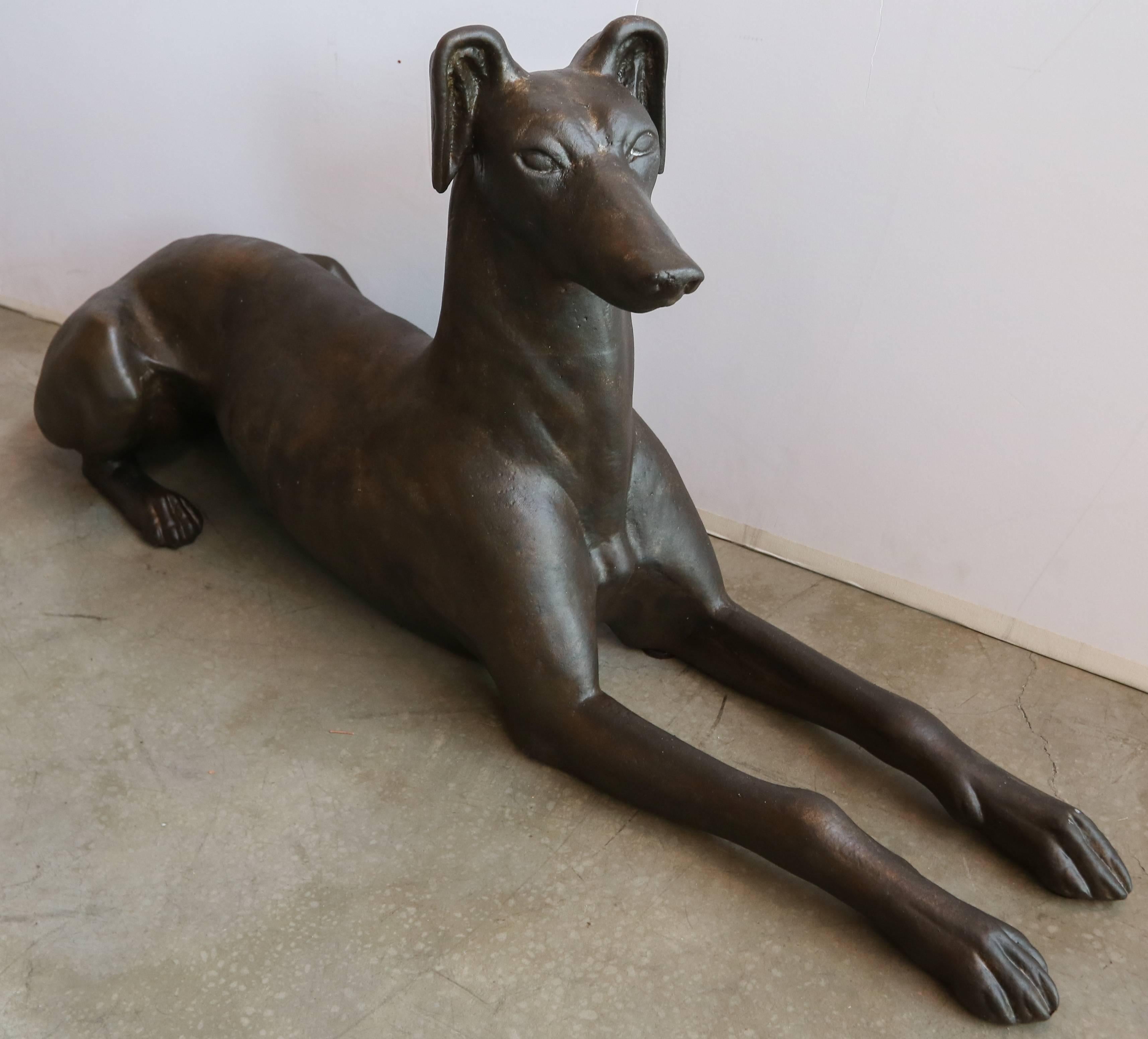 Mid-Century Modern Pair of Cast Iron Greyhound Dog Statues