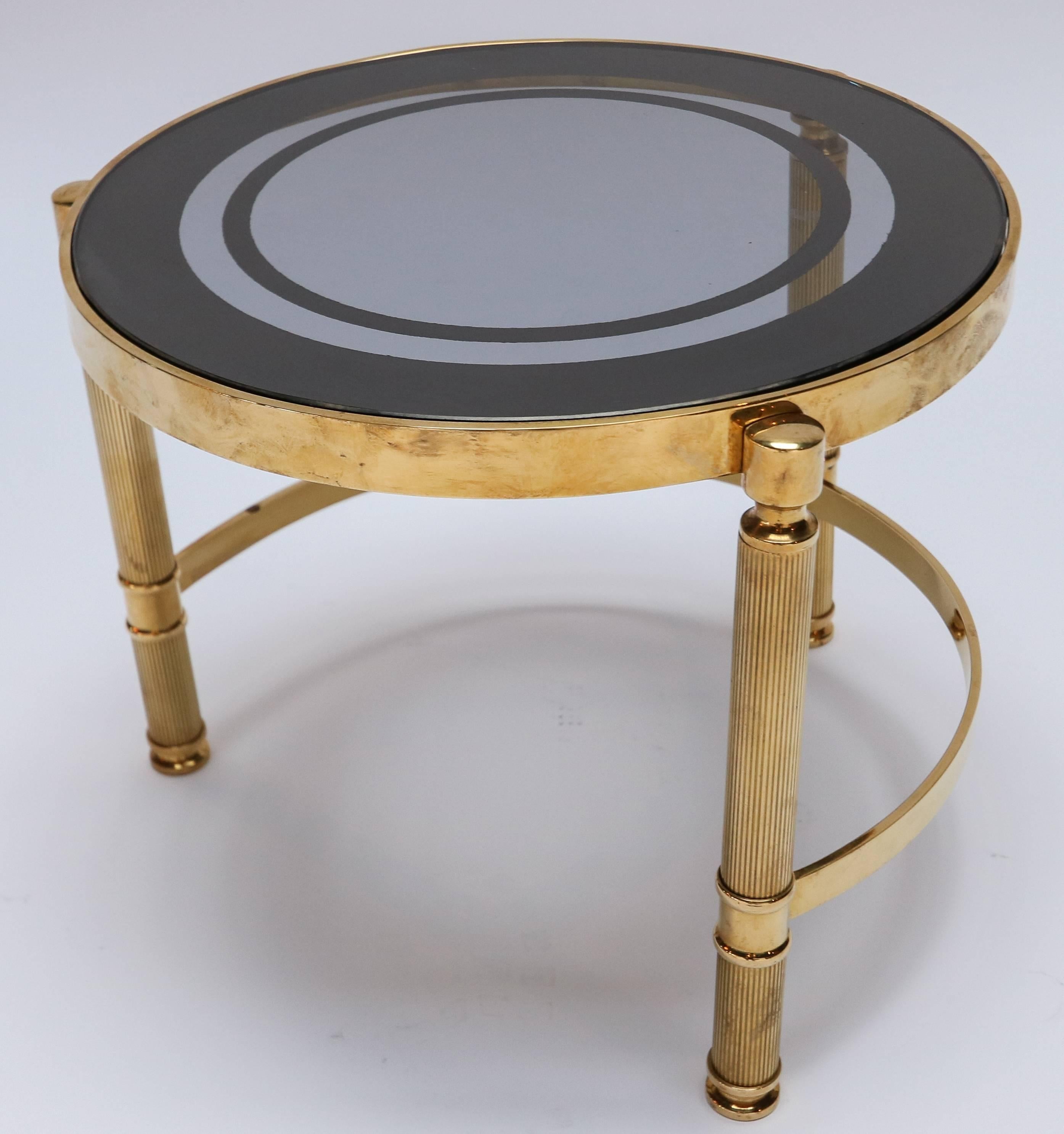 Set of Three Round Brass Nesting Tables with Smoked Glass Tops 2