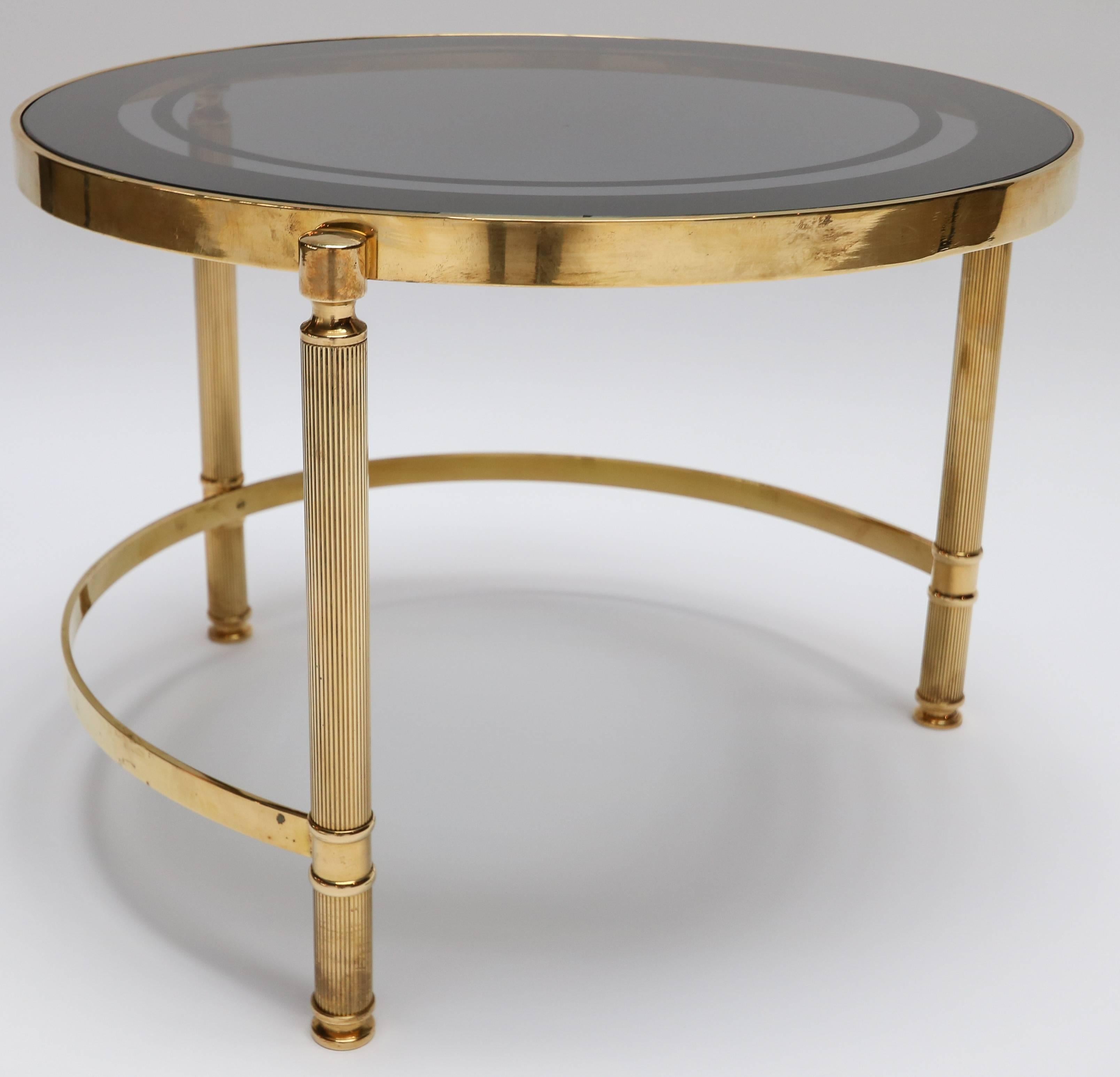 Set of Three Round Brass Nesting Tables with Smoked Glass Tops In Good Condition In Los Angeles, CA