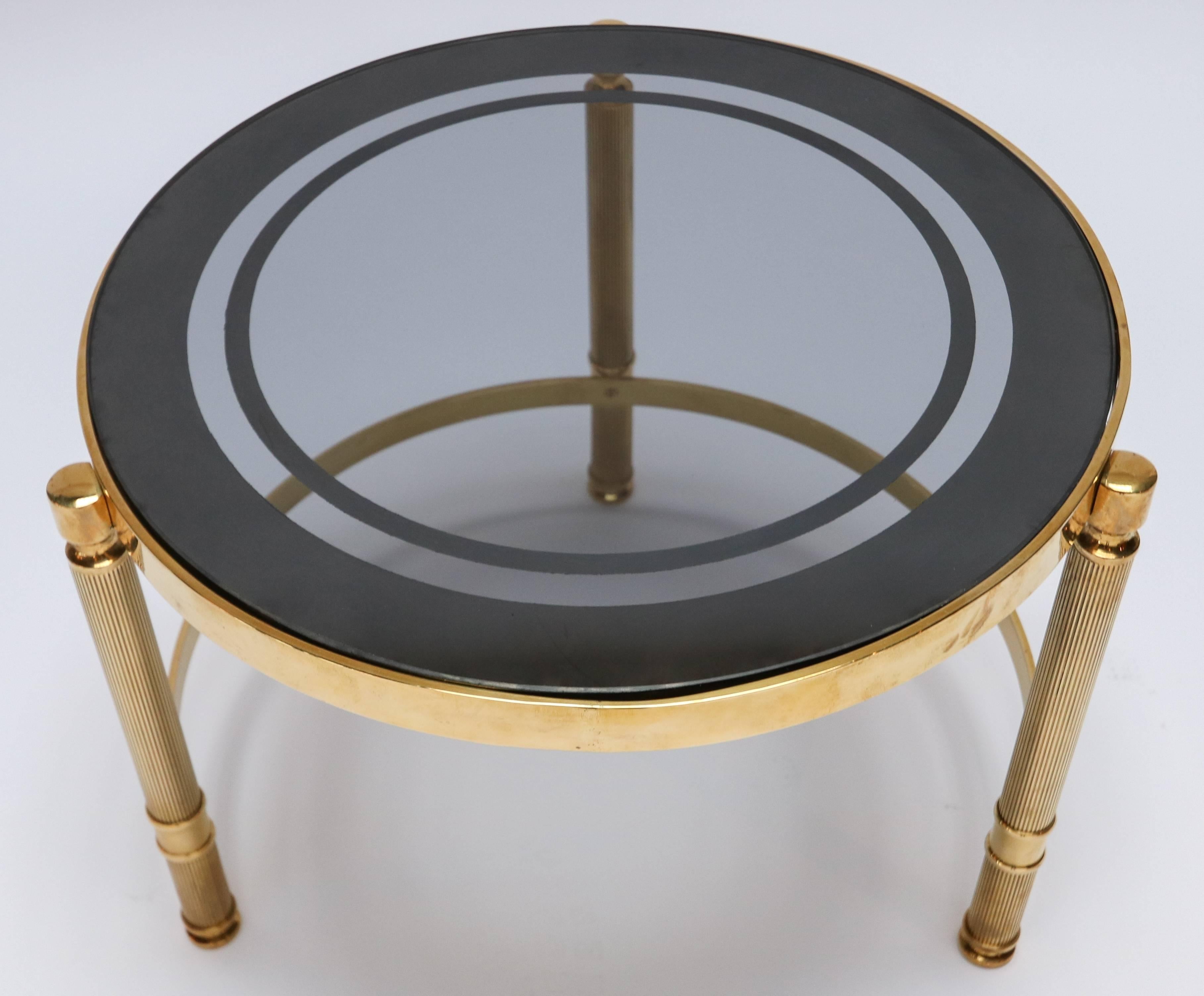 Set of Three Round Brass Nesting Tables with Smoked Glass Tops 1