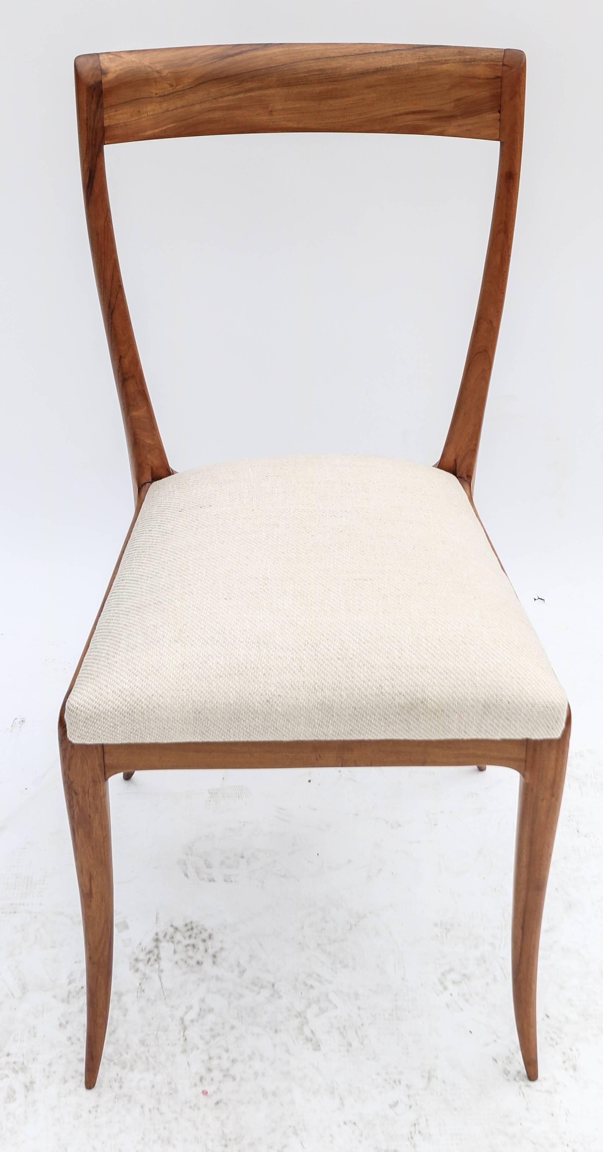 Mid-20th Century Set of Eight Scapinelli 1960s Brazilian Caviuna Dining Chairs in Beige Linen