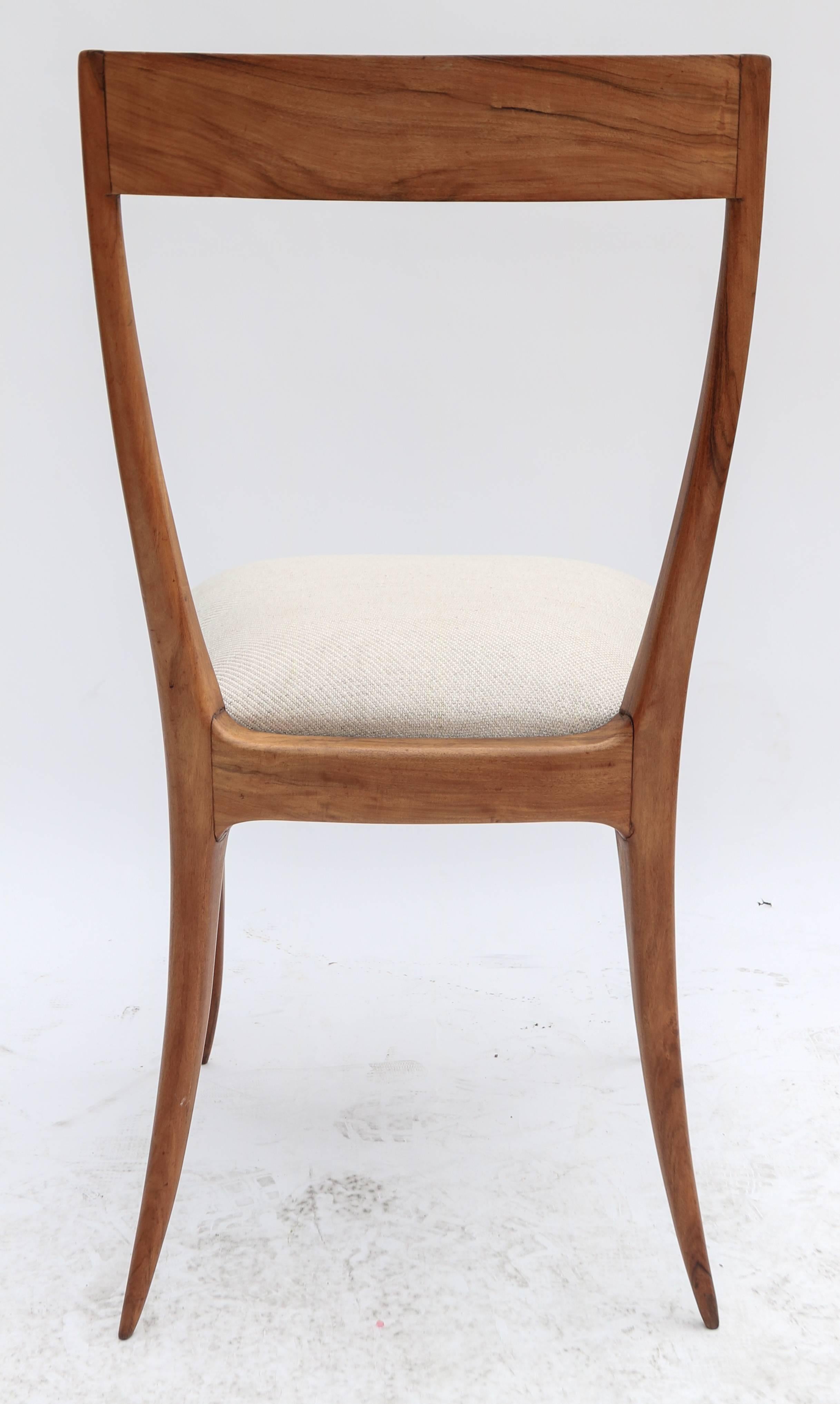 Set of Eight Scapinelli 1960s Brazilian Caviuna Dining Chairs in Beige Linen In Fair Condition In Los Angeles, CA