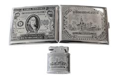 $100 Bill Cigarette Case and Lighter