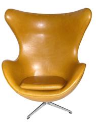 Outstanding Egg Chair W/Ottoman in Yolk/Tan Leather by Arne Jacobsen