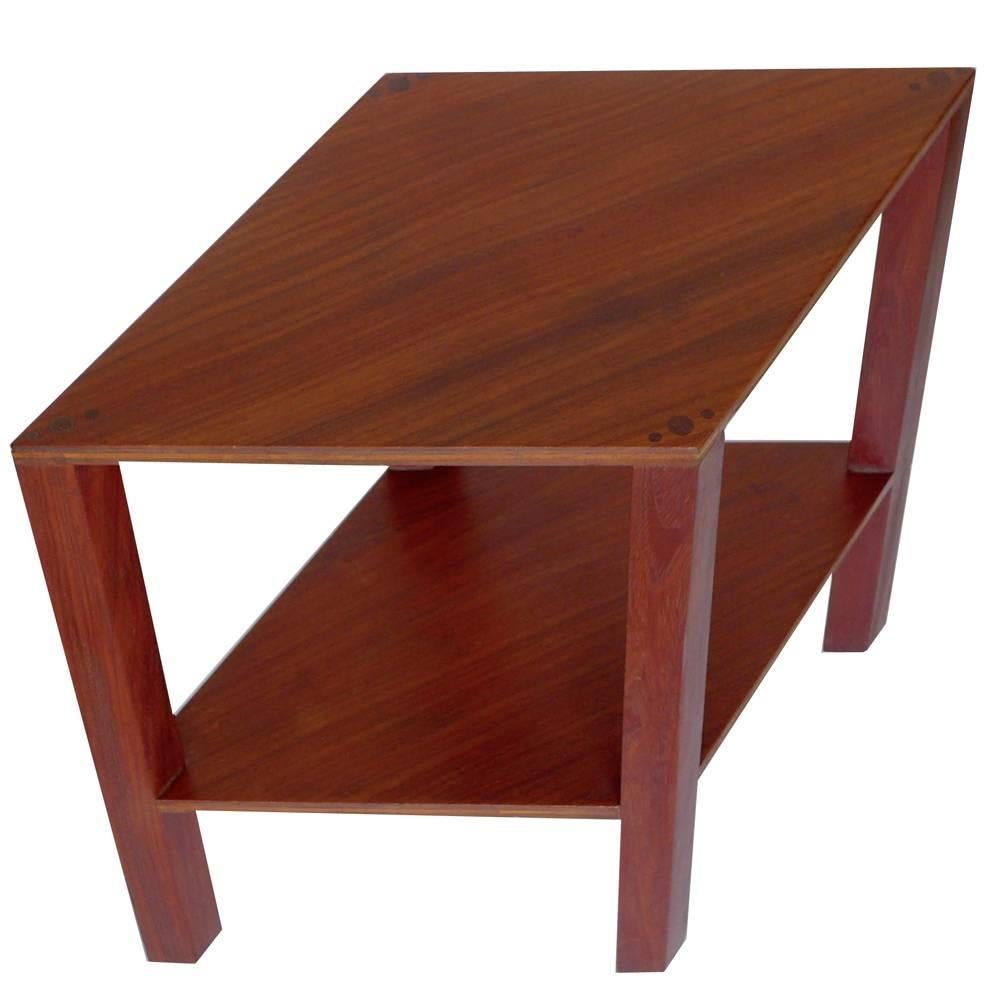 Original circa 1936 two-tier diamond shaped side table with original pair of R Williams creative furniture stamp.