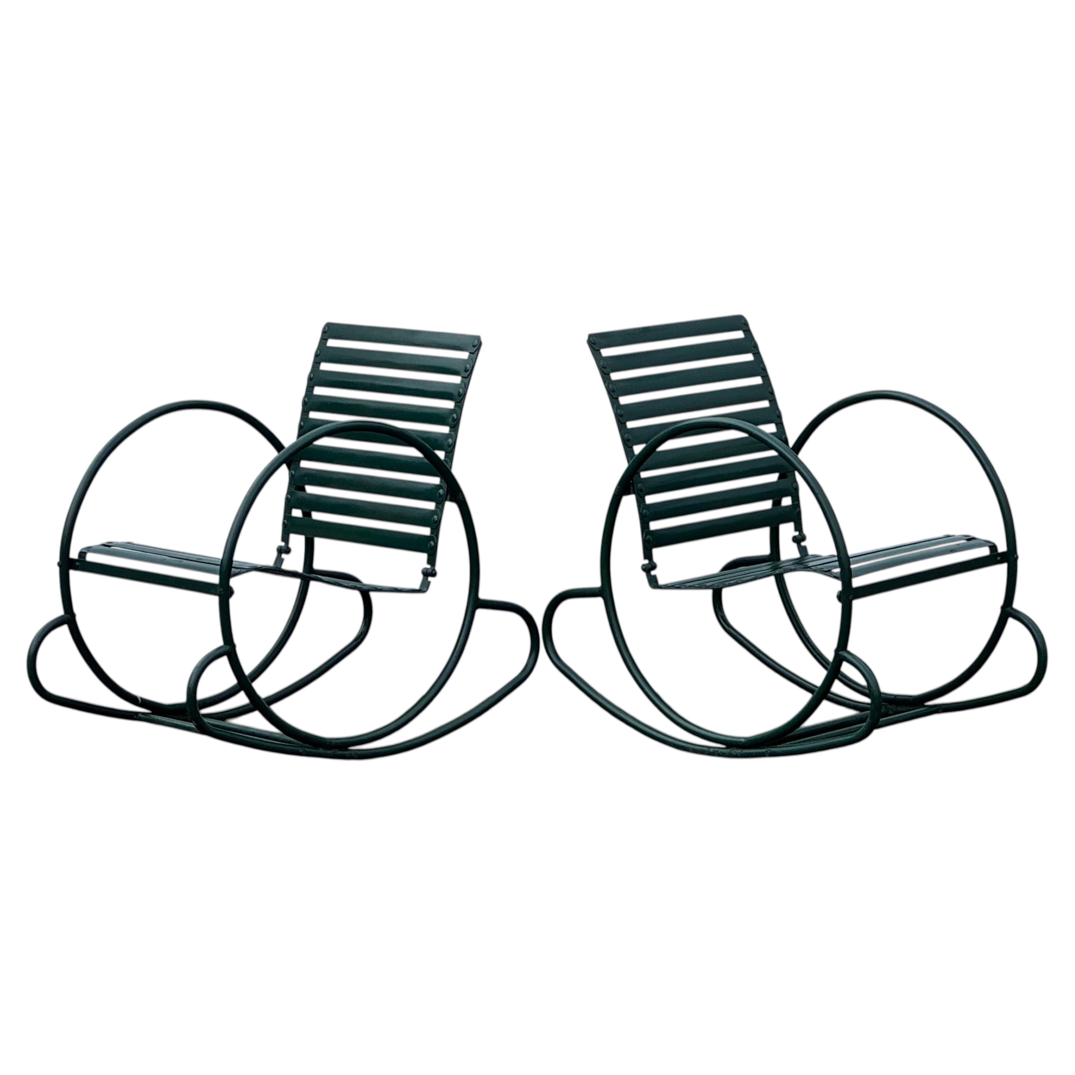 1930s Art Deco Steamline Hoop Rocking Chair Set For Sale