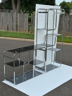 1970s Wavy Chrome & Glass Etagere Shelving Unit