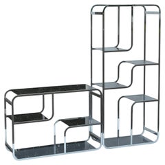 1970s Wavy Chrome & Glass Etagere Shelving Unit
