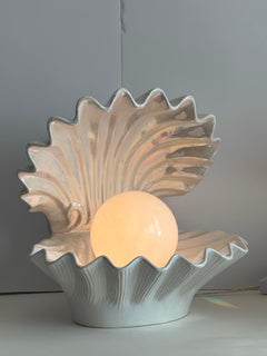 Massive Iridescent Pearl Ceramic Clam Shell Table Lamps