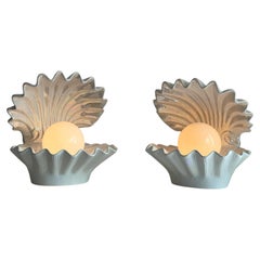 Massive Iridescent Pearl Ceramic Clam Shell Table Lamps