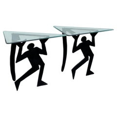 1990s Steel & Glass Iconography Side or Coffee Table