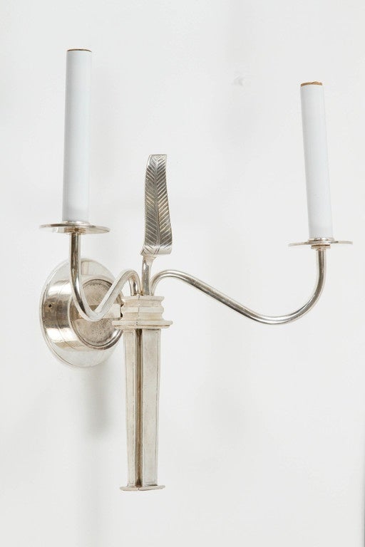 20th Century Silver Plated Parzinger Style Sconces