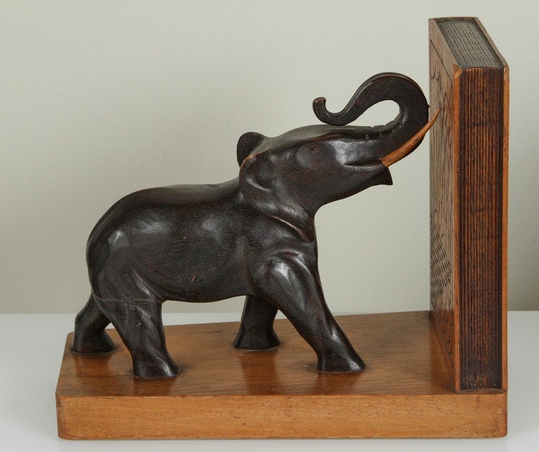 Campaign Pair of Art Deco Elephant Bookends For Sale
