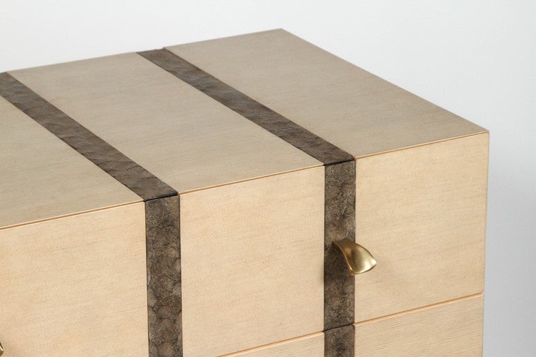 Paul Marra banded chest in bleached douglas fir and with inset embossed - hammered iron band and brass pulls. By order.