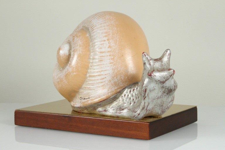 Brass Hand-Painted Italian 1970s Snail Sculpture For Sale