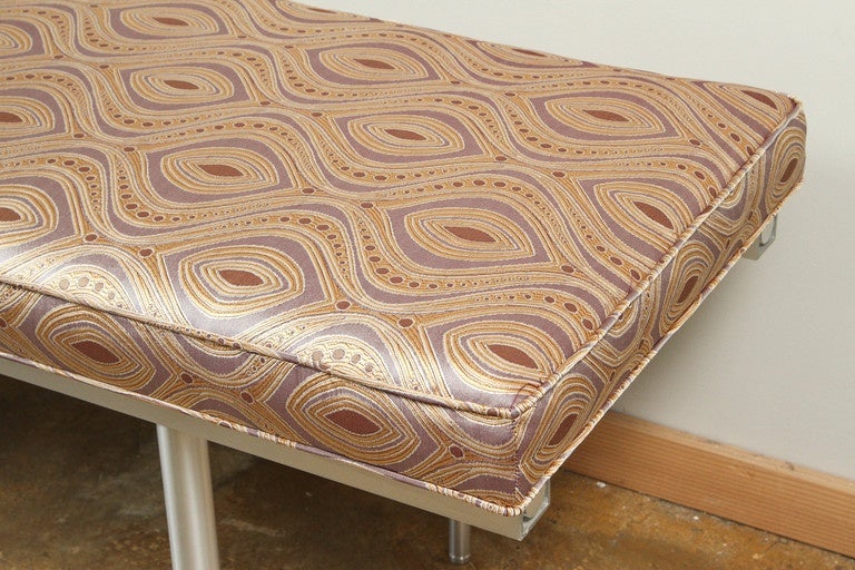American Newly Upholstered Midcentury Spun Brushed Aluminum Benches